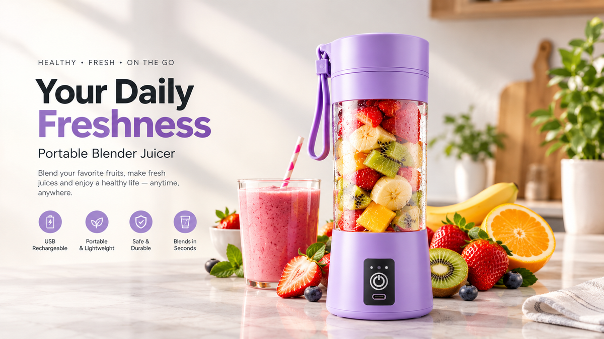 Portable USB Rechargeable Mini Juicer Blender – 6 Blade Personal Blender for Juice & Smoothies