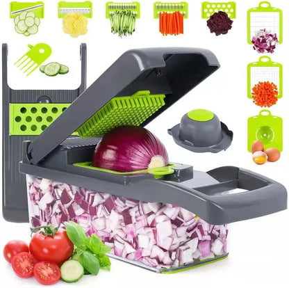 Vegetable Chopper 16 Pcs Set – Manual Onion Chopper, Food Slicer, Dicer, Grater & Potato Cutter with Handle
