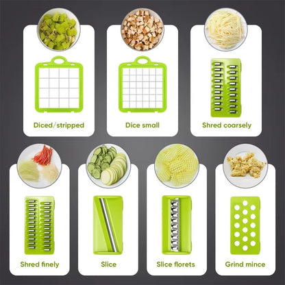 Vegetable Chopper 16 Pcs Set – Manual Onion Chopper, Food Slicer, Dicer, Grater & Potato Cutter with Handle