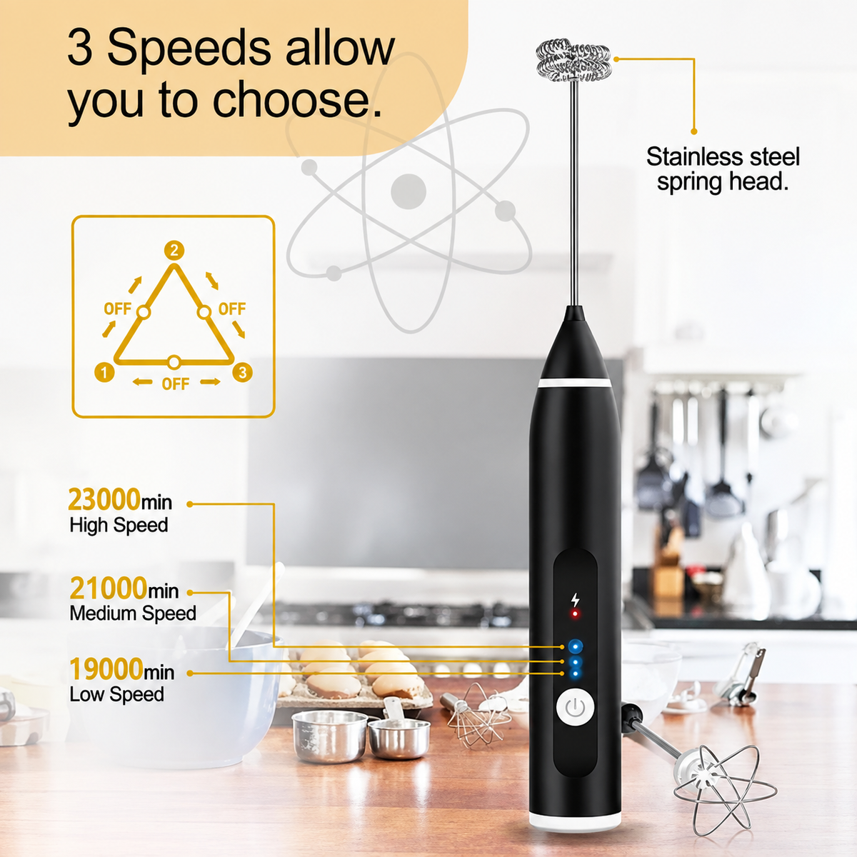 2-in-1 Electric Coffee Beater – USB Rechargeable Milk Frother & Egg Whisk